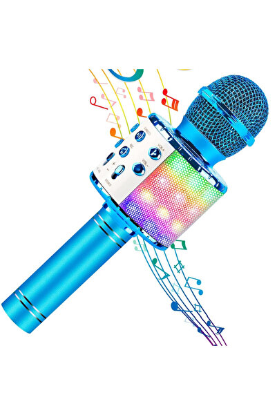 StartONTeam Microfon karaoke portabil 5 în 1 pentru copii, cu Bluetooth, difuzor, USB, card SD, albastru