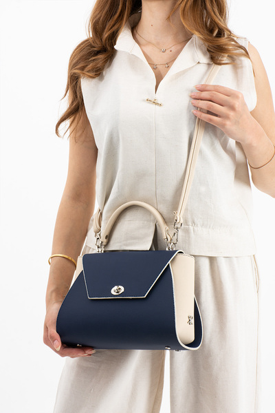 H&D COLLECTİON Polo Of Colors Синя Крем з кришкою Ручна та довга сумочка на ремінці для жінок Комплект гаманця