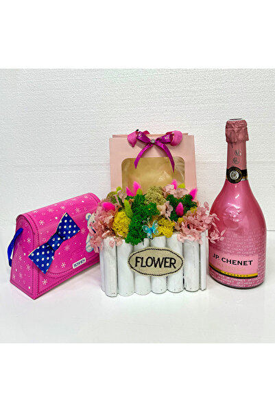 velve Pachet HomeDeco,aranjament floral criogenat,praline,vin spumant JP. Chenet 750ml,punga cadou