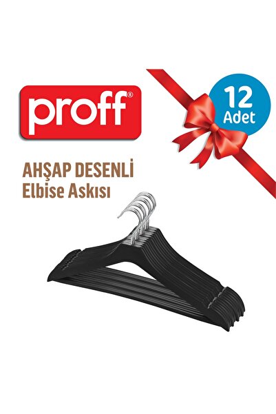 Proff Ahşap Desenli Plastik Elbise Askısı - 12 Adet