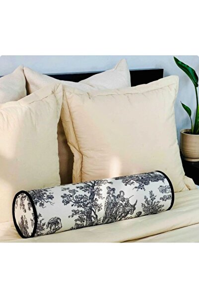shules collection SİYAH FRANSIZ KÖYLÜSÜ KETEN BOLSTER YASTIK. SİLİNDİR RULO İ...
