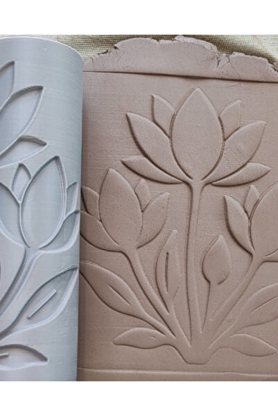 PatatesBaskı Polimer Kil Desen Verici Merdane Lotus Çiçeği Desenli