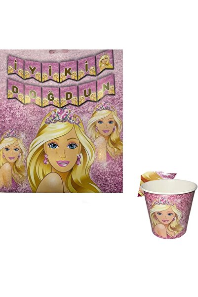 alpmodel Barbie Happy Birthday Banner 8 Piece Cup Party Set