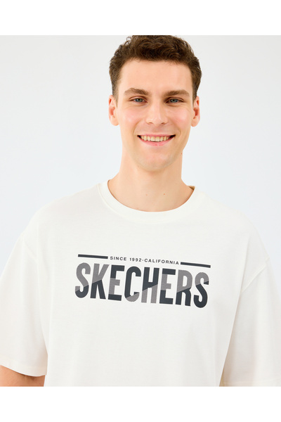 SKECHERS M Heavy Fabric T-Shirt Erkek Beyaz Tshirt S2520120-3855