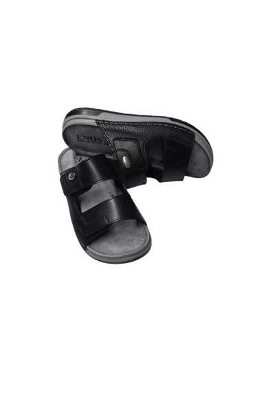 Enova Men's Faux Leather Orthopedic Comfortable Sole Velcro Stitched Leather Insole Men's Slippers