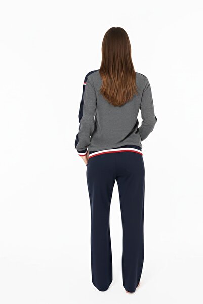 U.S. Polo Assn. Set de pijamale pentru femei, antracit, cu decolteu rotund, cu dungi, cu detalii în dungi C6T1N102