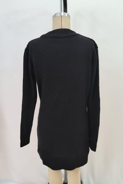 Mossta Μίνι Φόρεμα Πλεκτό Μακρυμάνικο Ζιλέτσιο - Μαύρο