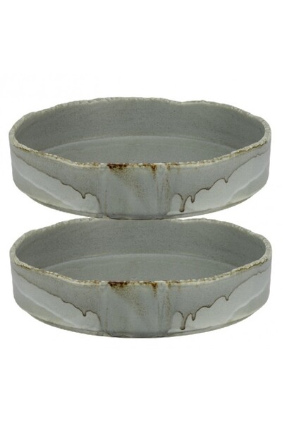 Culinaro Set of 2 deep porcelain plates with raised edge FUJI ASH, D26xh4.6cm, gray