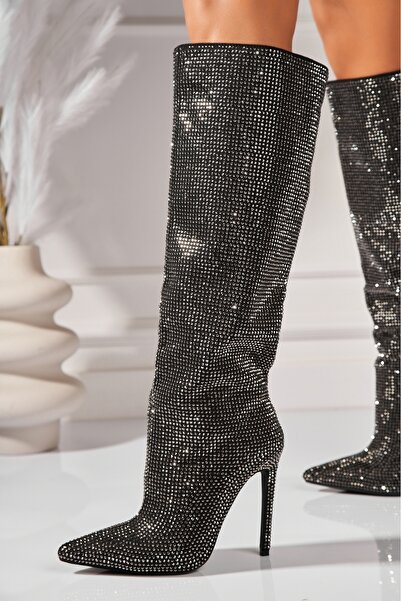 Joana Cizme cu toc înalt din piele neagră Kitty