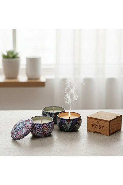 EVİST Çini Desenli Metal Kutulu Kokulu Mum – Dekoratif ve Aromatik Hediyelik ...