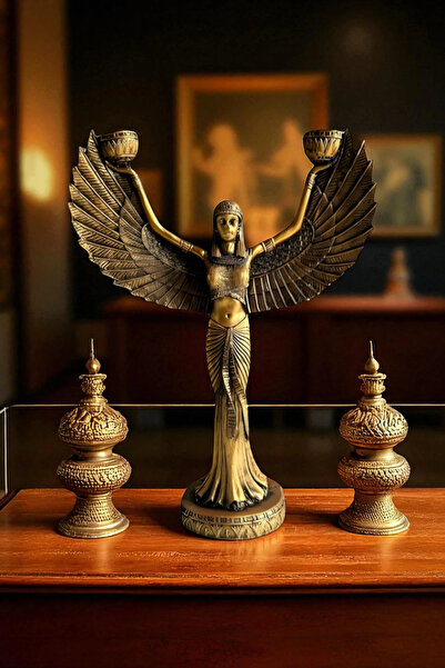 ay hediyelik Isis Heykel Şamdanlık ve Mumluk - Dekoratif Polyester 23x30 cm