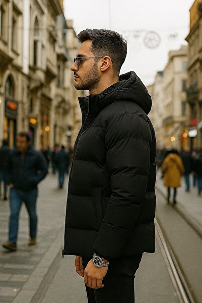 S&M CLOTHİNG New Season Men's Fiber-Filled & Waterproof Detachable Hooded Puffer Men's Coat