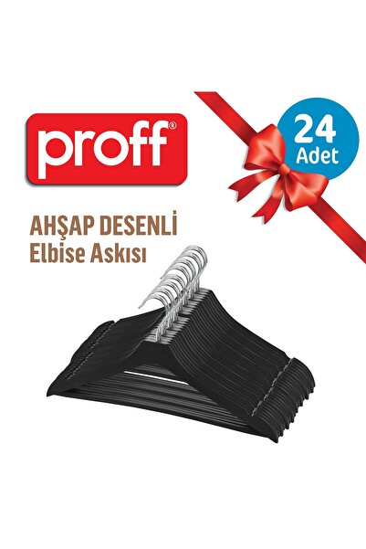 Proff Ahşap Desenli Plastik Elbise Askısı - 24 Adet