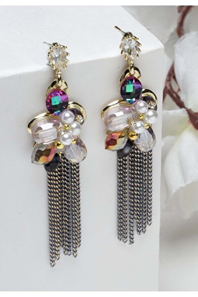 Avant-Garde Paris Multi-Coloured Crystal Long Chain Dangler Earrings