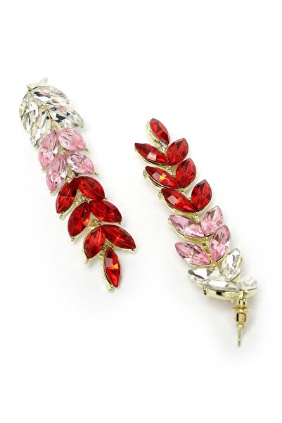 Avant-Garde Paris Long Drop Earrings With Sparkling Red Leaves