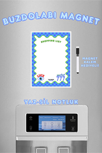The Grade Yaz Sil Manifest 777 Mavi Shopping List Magnetli Buzdolabı Notluk M...