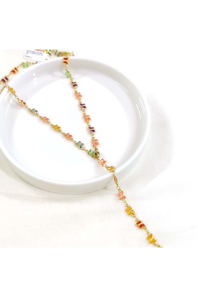 Güler Yüzlü Silver Steel Color Butterfly Y Necklace Chain Gold 70 cm