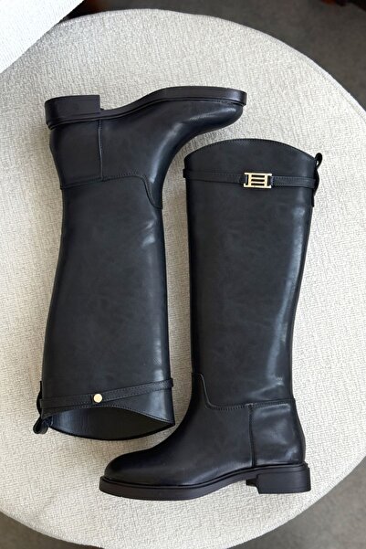 GOFFSHOES Dámské boty Nantes s plochou podrážkou a přezkou - černá kůže