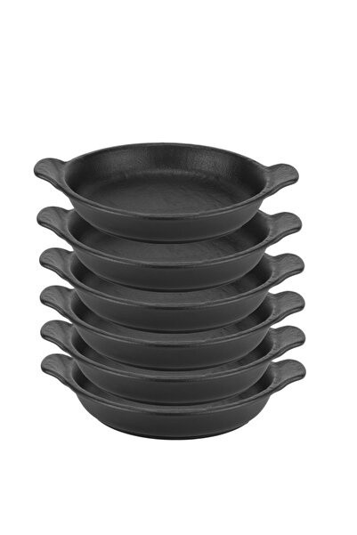 Culinaro Set 6 tavi rotunde portelan pentru servire Meteor Black 21cm, 800ml