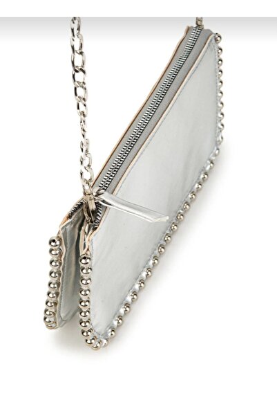 shop Kadın Eskitme Görünümlü Zincir Askılı Boncuk Detaylı 3 Bölmeli Suni Deri Abiye-Günlük Clutch Çanta