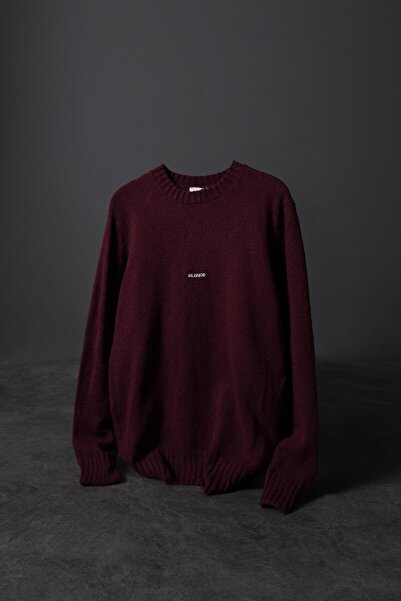 Slatra Ανδρικό πουλόβερ με λαιμόκοψη με κέντημα από μάλλινο μείγμα μπορντό Silence