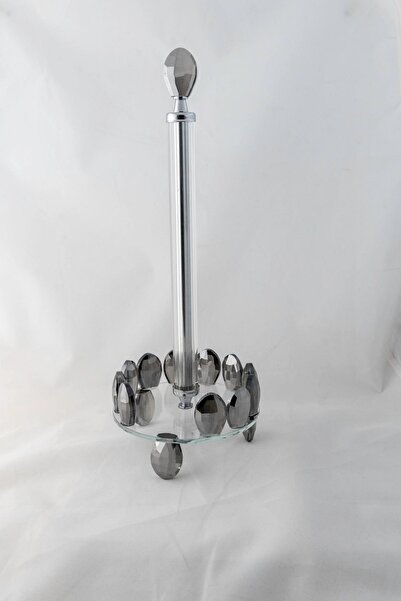 Yaren Style Crystal Stone Paper Towel Holder 35X13 – Silver Color, Luxury Metal, Countertop Kitchen/Bathroom, Standard Roll