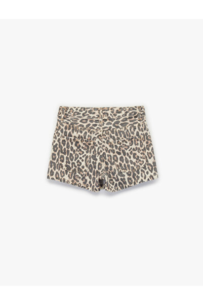 Koton Leopar Desenli Pamuklu Kruvaze Denim Şort Etek