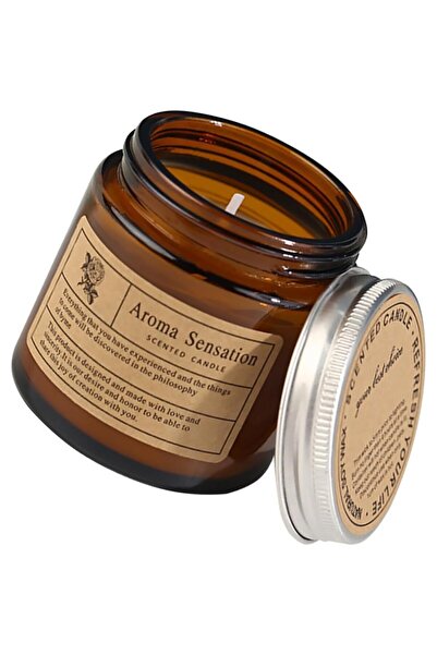 Flippy Scented Candle - Brown Jar, White Tea Lychee Aroma, Vegetable Wax, 6 x 6.5 x 6.5 cm