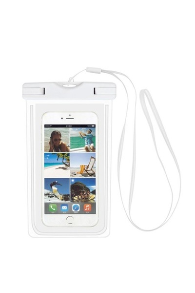 Bibilel Waterproof phone pouch with lanyard for phones up to 6.1 inch, TPU, White Transparent