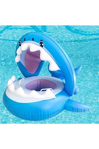 Flippy Inflatable Swimming Ring for Children, Blue, Shark Pattern, Diameter 90 cm