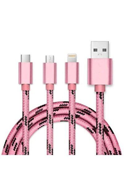 SOHO 3-in-1 Data Cable Lightning Micro USB Type-C for iPhone, Samsung, Huawei - Pink