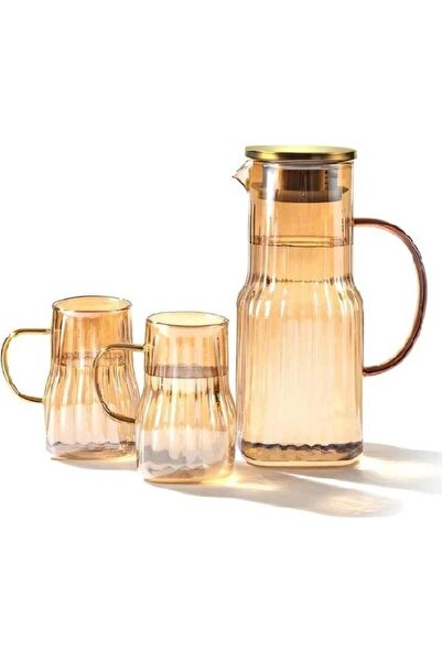 AROW LİLY 2 BARDAKLI CAM SÜRAHİ TAKIMI SARI TR-3983