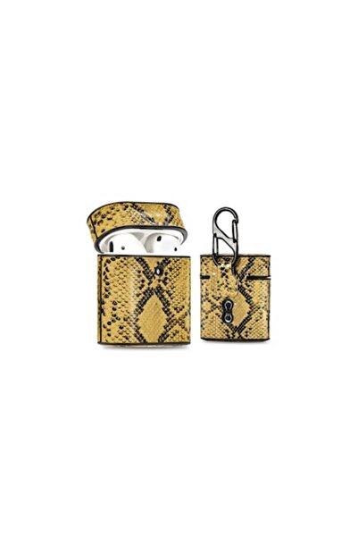 SOHO Husă cu model de piele de șarpe pentru Apple AirPods 1/2, piele galbenă