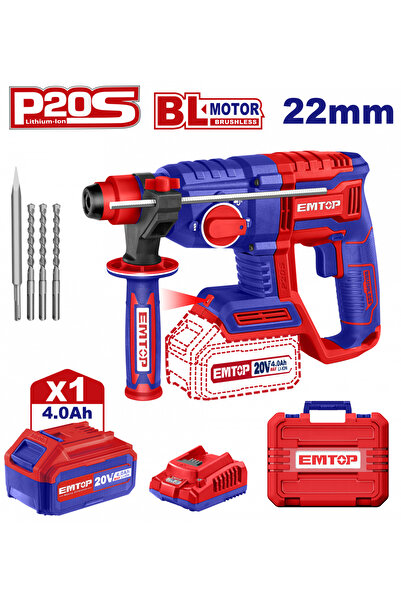EMTOP Ciocan rotopercutor cu 1 baterie 4.0Ah, motor fără perii, 22mm, 2.0J, 3...