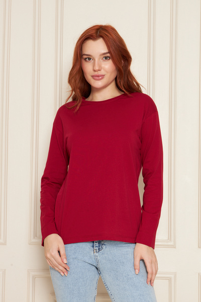 Tight Lady Μπλουζάκι από 100% βαμβάκι με απαλή υφή, κανονική εφαρμογή, άνετη εφαρμογή, μακρυμάνικο μπλουζάκι με λαιμόκοψη, χτενισμένο βαμβακερό μπλουζάκι