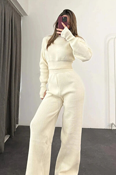 H&E LUXURY DESIGN Γυναικείο Σετ Πλεκτό Crop με Κορδόνια