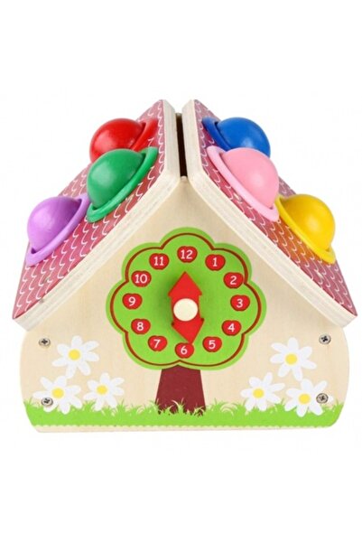 Bibilel Căsuță din lemn, ciocan, 6 bile colorate, pentru copii, 3 ani