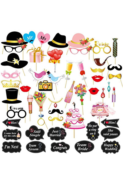Flippy Set 60 de Accesorii pentru Petrecere, Flippy, Tematica Nunta, Props pentru Coltul de Poze, Ochelari,