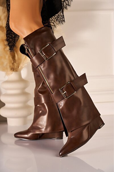 Joana Cizme Elainy Trendy maro din piele ecologică cu căptușeală de blană