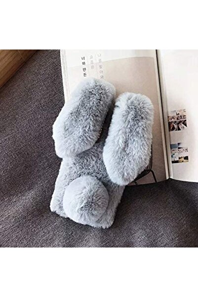 TEAM MOBILE ONLINE Case for Huawei P40 Lite E / Y7p with fluffy rabbit fur, Gray