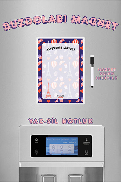 The Grade Yaz Sil Paris Temalı Alışveriş Listesi Buzdolabı Notluk Mutfak Deko...