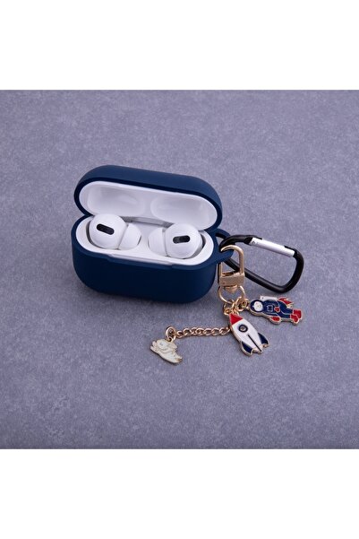 Bibilel Husă de protecție pentru Apple AirPods 3 cu pandantiv și carabină, silicon, albastru gheață