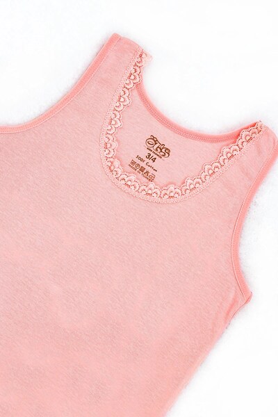 Öts Girl's Undershirt Ribbed Thick Straps Lace Detail (100% Cotton)