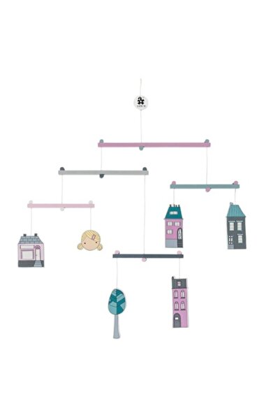 Bibilel Carusel din lemn pentru bebelusi, forme si culori diverse, 6 decorati...