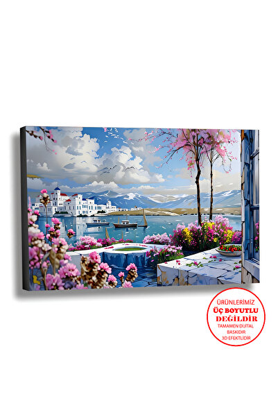 Harika bir ev KANVAS-DUVAR-SALON TABLOSU YAĞLI BOYA EFEKTLİ DENİZ MANZARA ART...