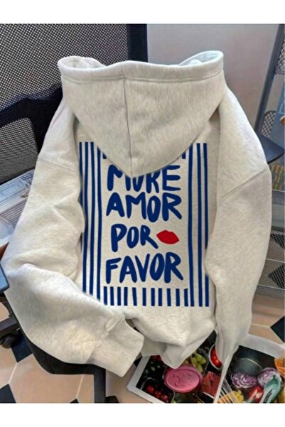 AFROGİYİM Φούτερ με κουκούλα Unisex More Amor με στάμπα στην πλάτη, με 2 κλωστές