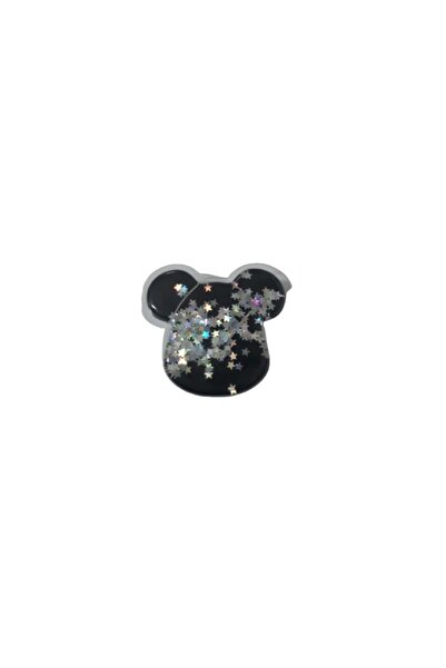 SOHO Phone or Tablet Stand, Popsocket Liquid Glitter Bear Shape, Black