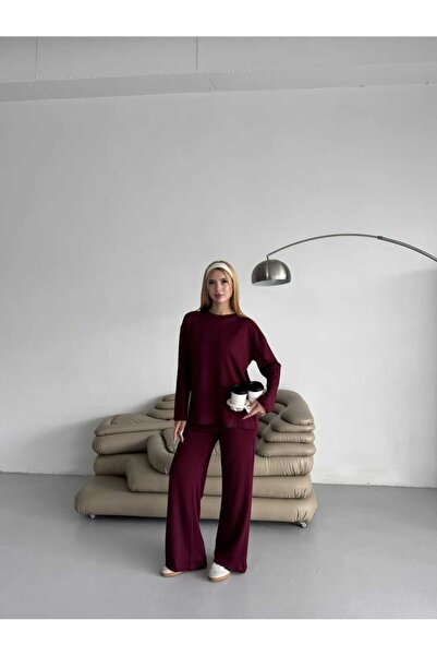 NOTCHTR Women's Oversize Plain Modal Fabric Crew Neck Long Sleeve Basic Two-Piece Set