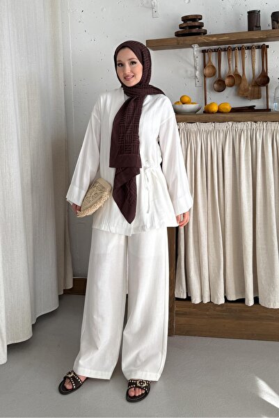 Rimel Moda Mati Bağlamalı Kimono Beyaz