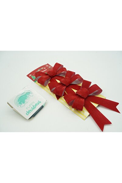 Bibilel Set of 3 Christmas tree bows, Red, 10 x 11 cm, polyester,